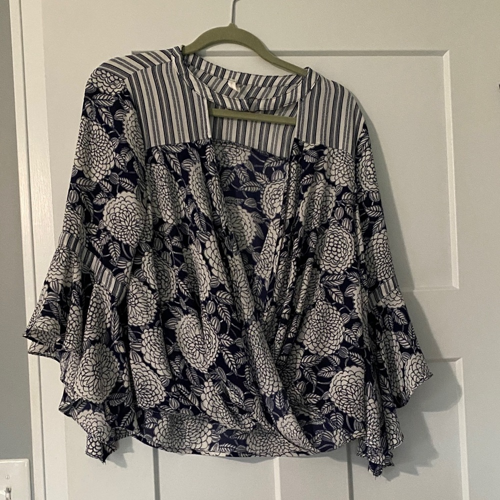 Pinkblush Navy and White Floral Blouse